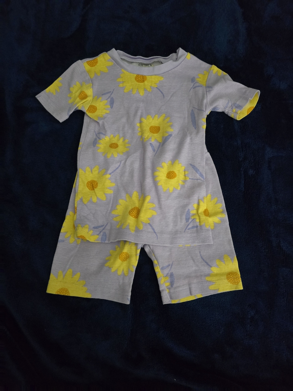 Sunflower Print Kids Pajama Set - Yellow Sunflowers on Light Gray